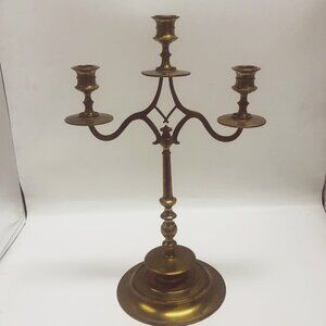 Vintage Hollywood Regency Ornate 3 Arm Brass Candlestick Holder Candelabra